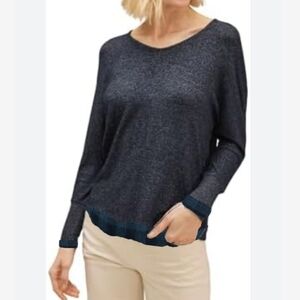 Lane Bryant Plaid Trim Pullover in Heathered Blue Size 2X